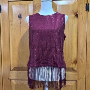 Grace Karin Wine Sequin Fringe Top